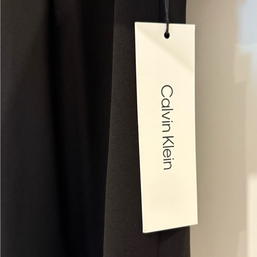 NWT [Calvin Klein] Midi Puff Pleated-Sleeve Stretch Sheath Dress Black Womens 10 - Picture 12 of 12
